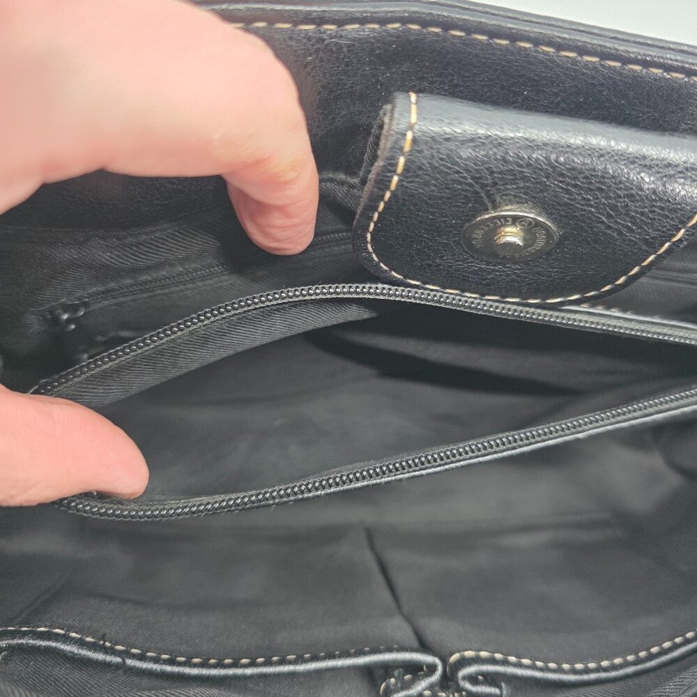 Sag Harbor Black Faux Leather Double Strap Shoulder Bag with Contrast Stitching - Picture 7 of 16